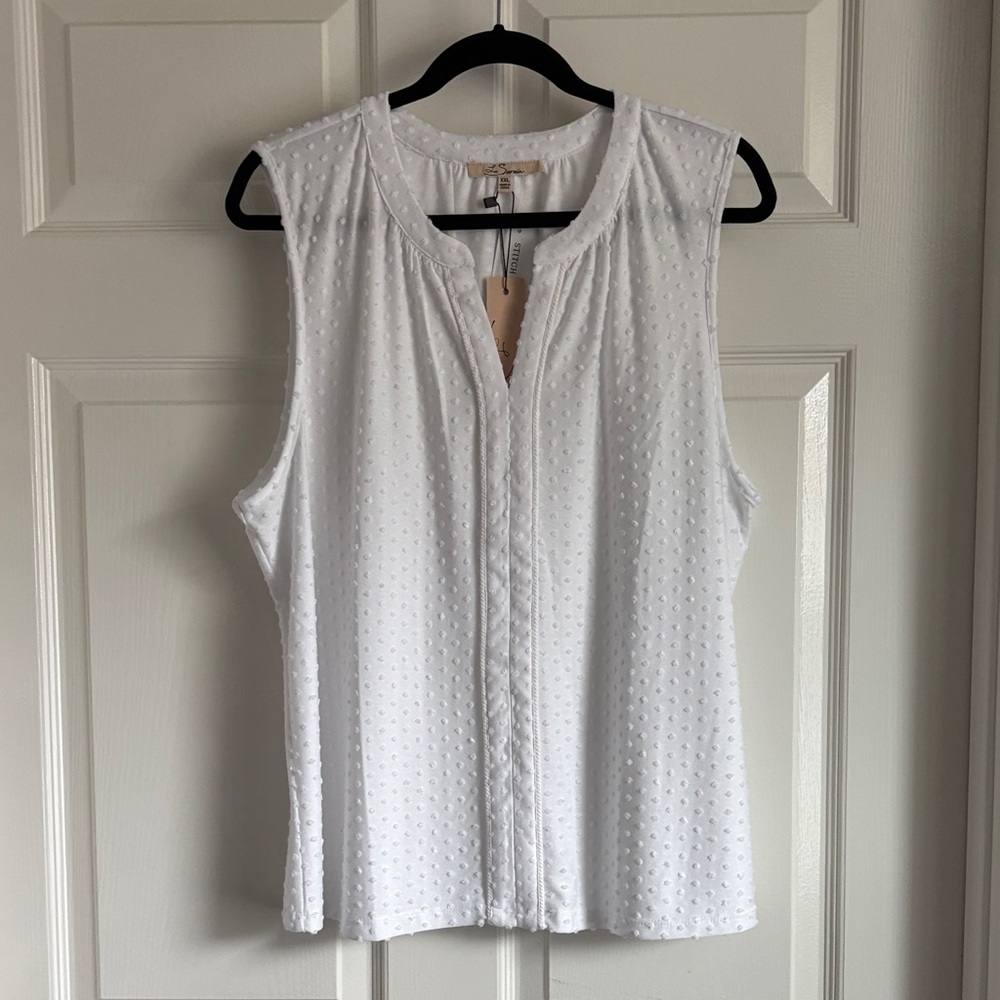 Le Serein Sleeveless White Swiss Dot Blouse - Casual Women Top